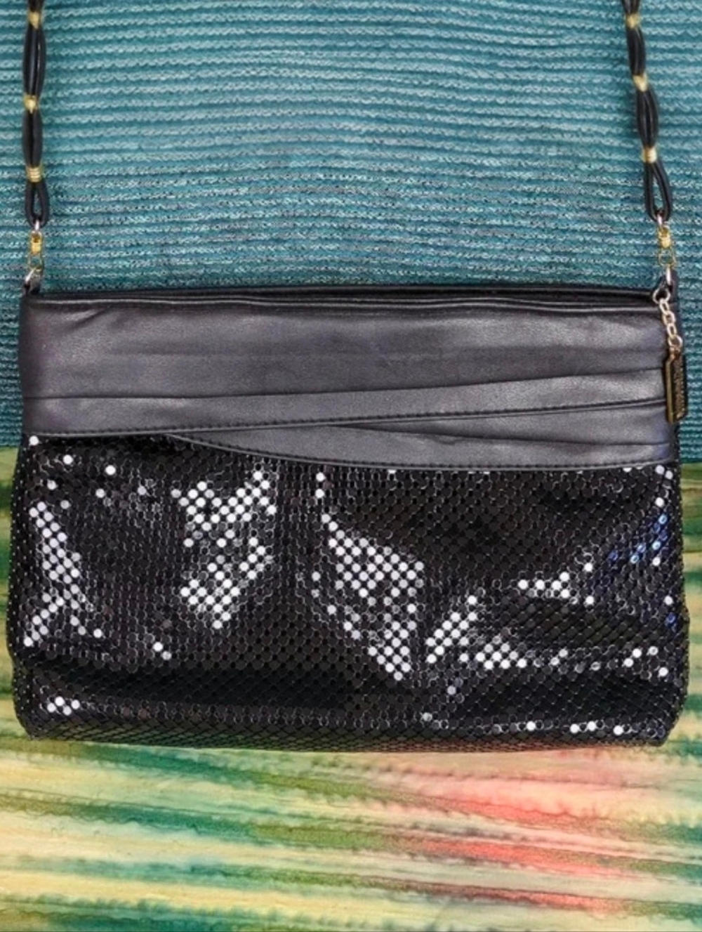 Vintage Whiting & Davis Black Mesh Evening Bag Convertible Clutch